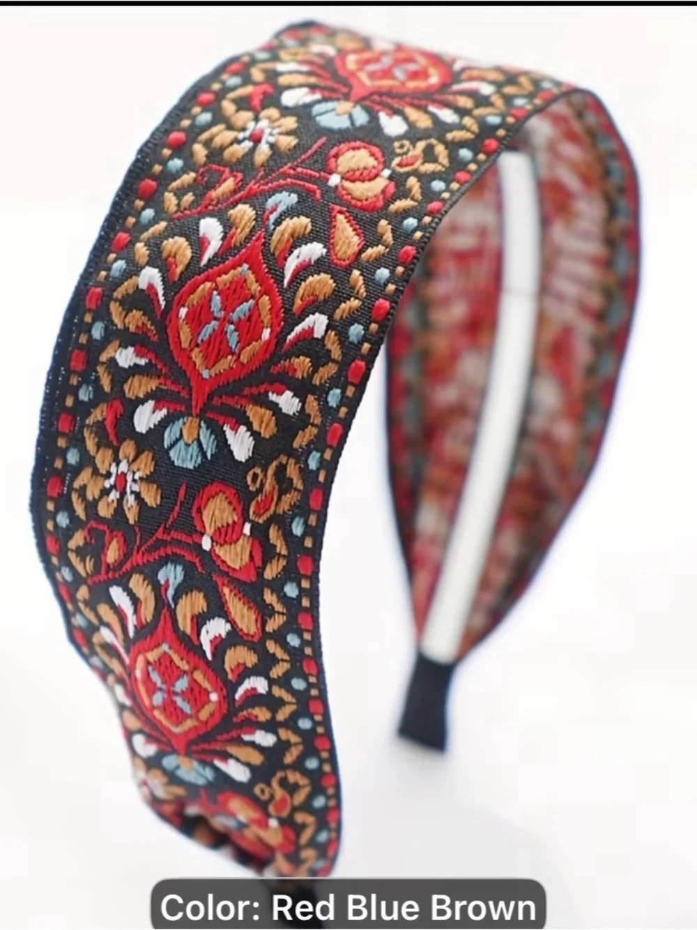 3PCS Embroidered Boho Headbands - Red, Blue, Brown